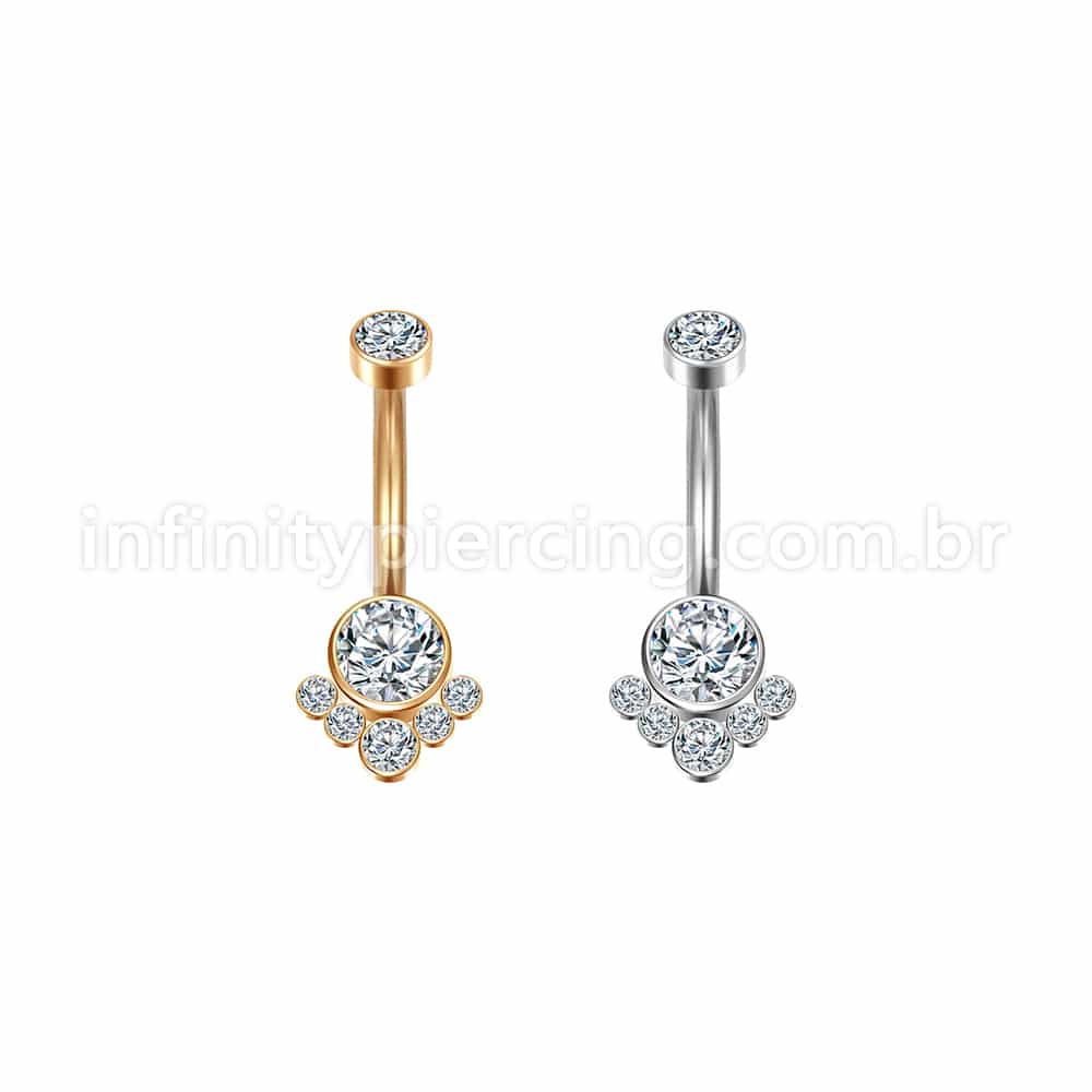 Piercing Banana Aço Cirúrgico Indiano 7 Zircônias Cravada